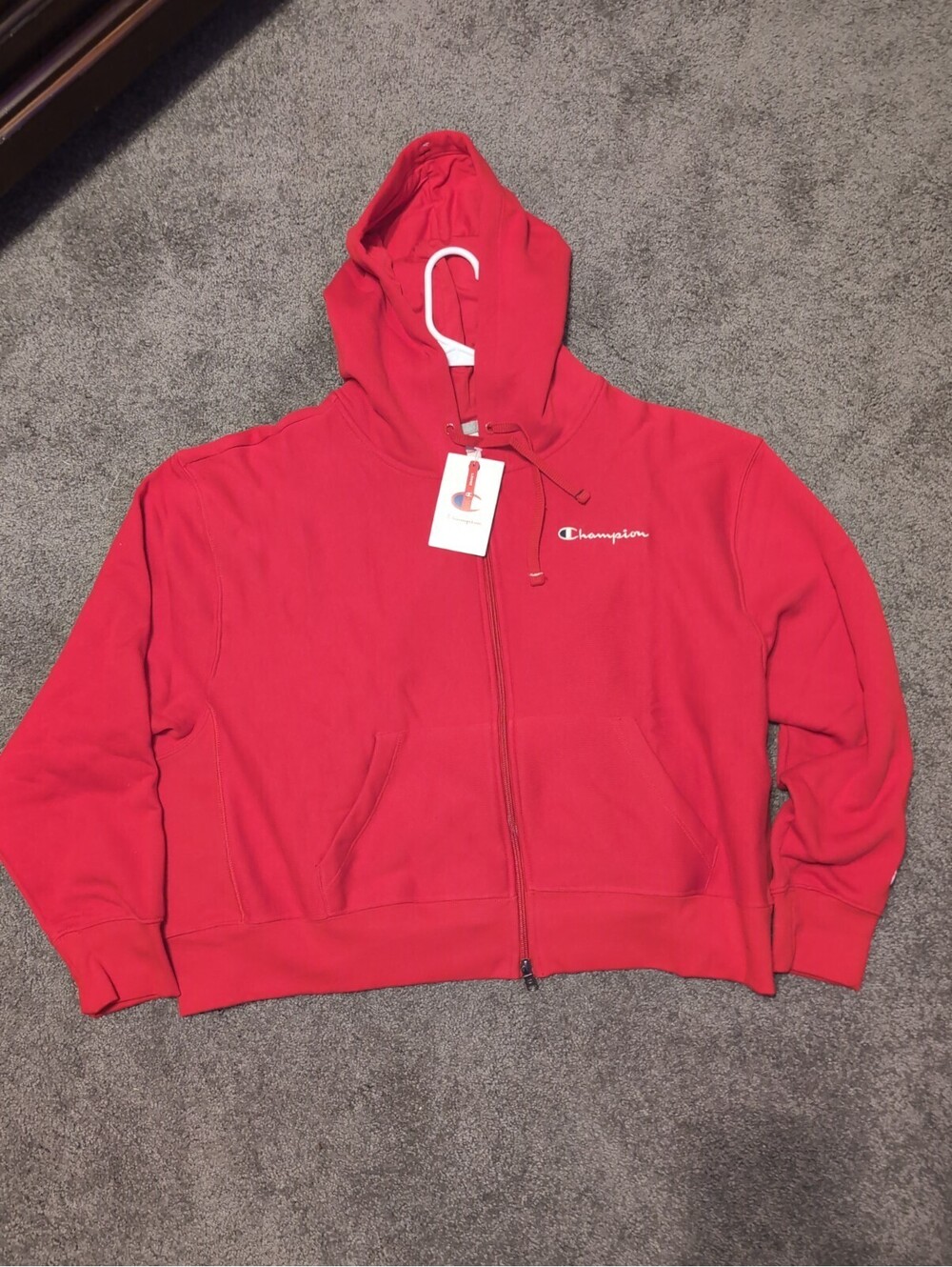 Champion Women’s Cropped Fleece Zip-up Loose Hoodie Sweatshirt Tango Red Size 1X